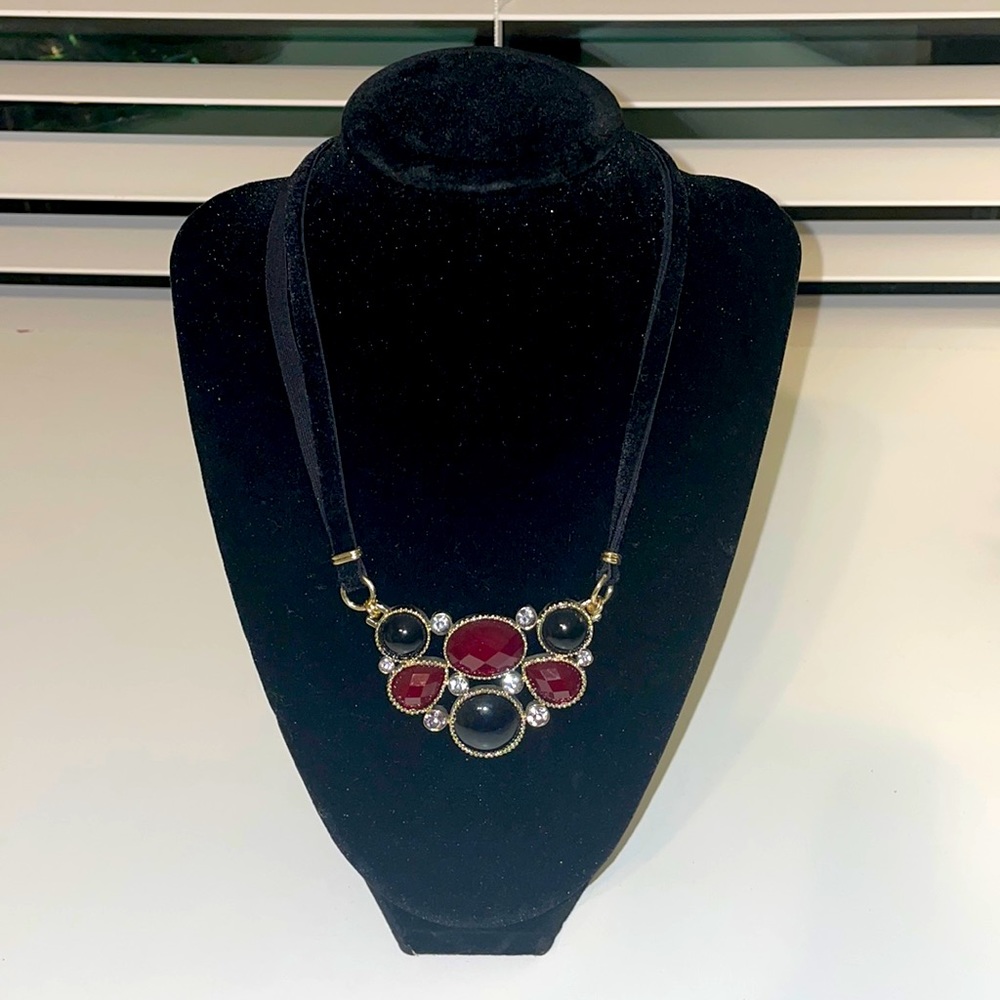 Chico’s Black Velvet & Gold Statement Necklace
